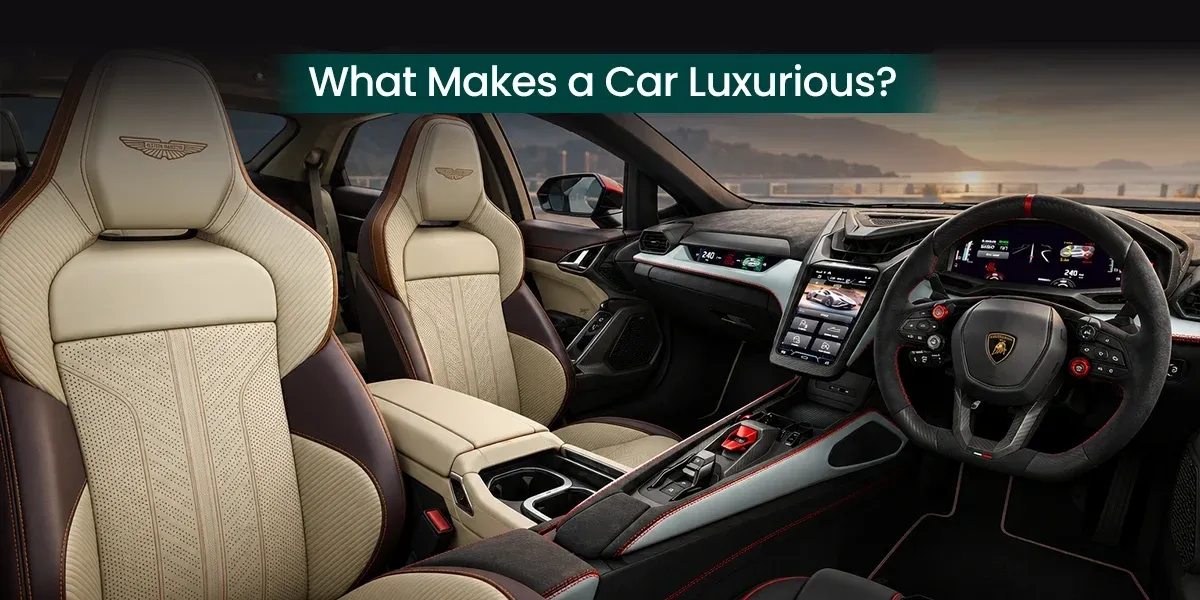 Luxury car interior featuring premium leather seats, an advanced dashboard and modern technology.webp