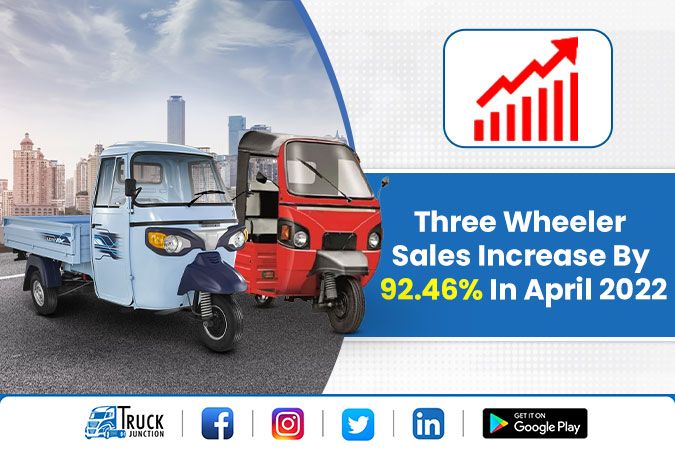 Three Wheeler Sales Increase By 92.46% In April 2022