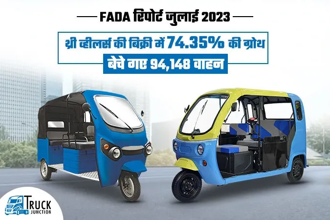 FADA रिपोर्ट जुलाई 2023 : थ्री व्हीलर्स की बिक्री में 74.35% की ग्रोथ, बेचे गए 94,148 वाहन