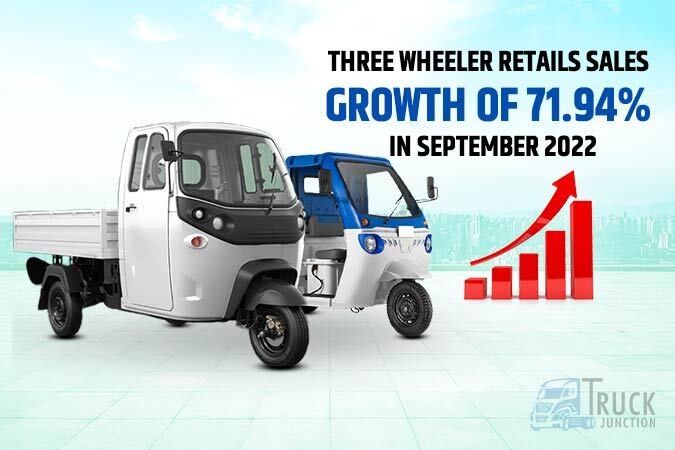 Three Wheeler Retails Sales Growth of 71.94% in September 2022